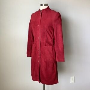 Bernado Genuine Suede Leather Long Red Jacket